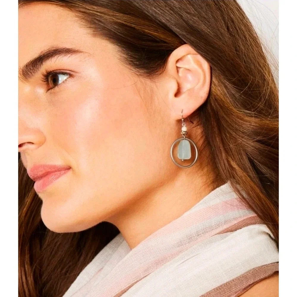 Bohemian Crystal Hoop Drop Earrings Mint Green Silver Gold Everyday Coastal